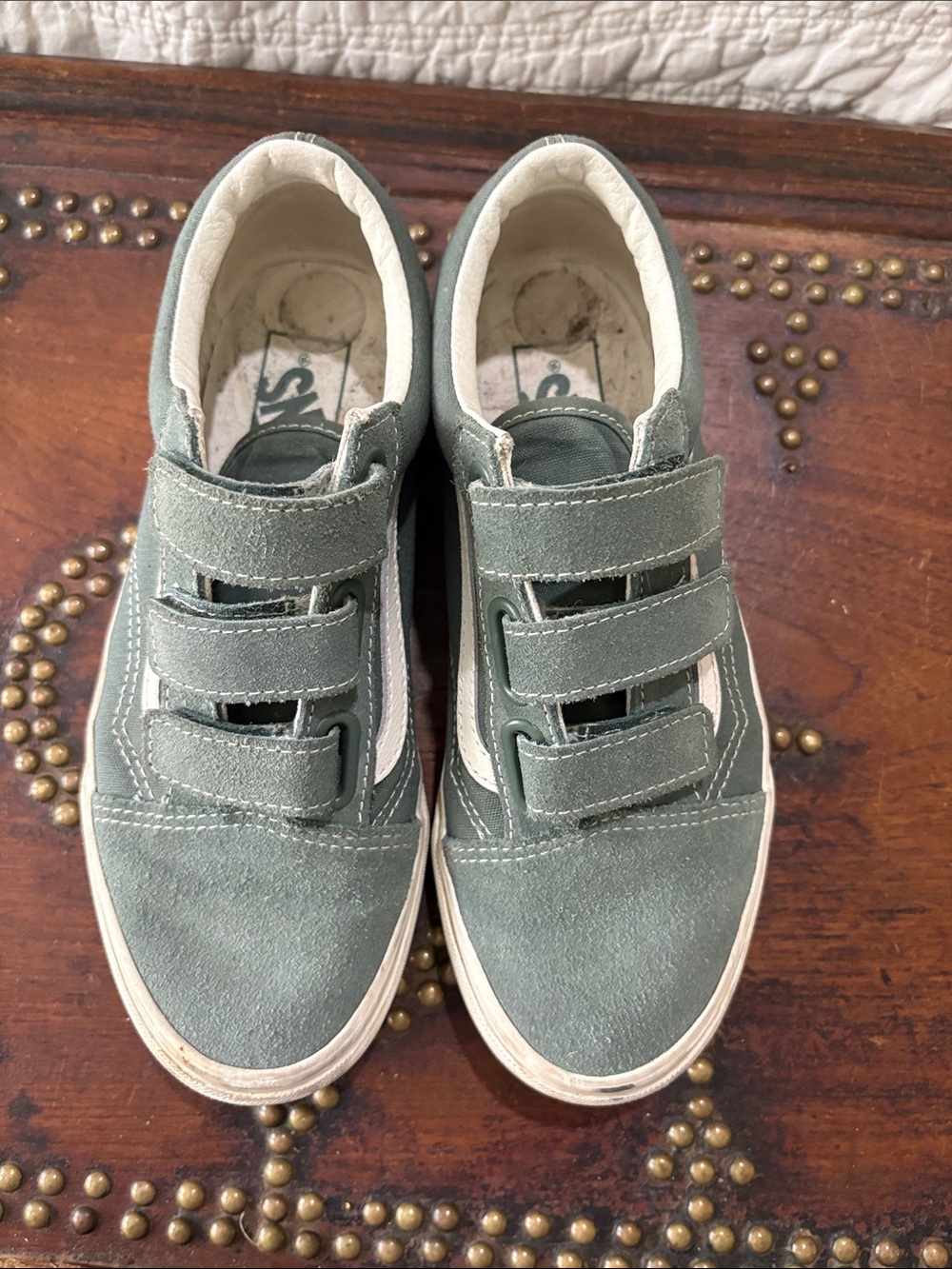 Vans Green Suede Low-Top Sneakers with Velcro Straps